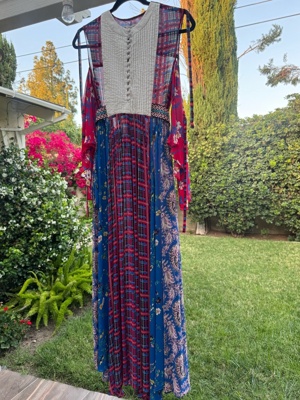 Bohemian Patchwork Maxi Dress in Blue & Red Limited Edition
